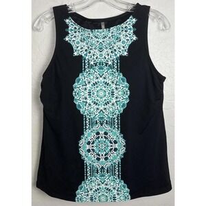 Lands End High Neck Swim Tankini Black Floral Sz 12 1471